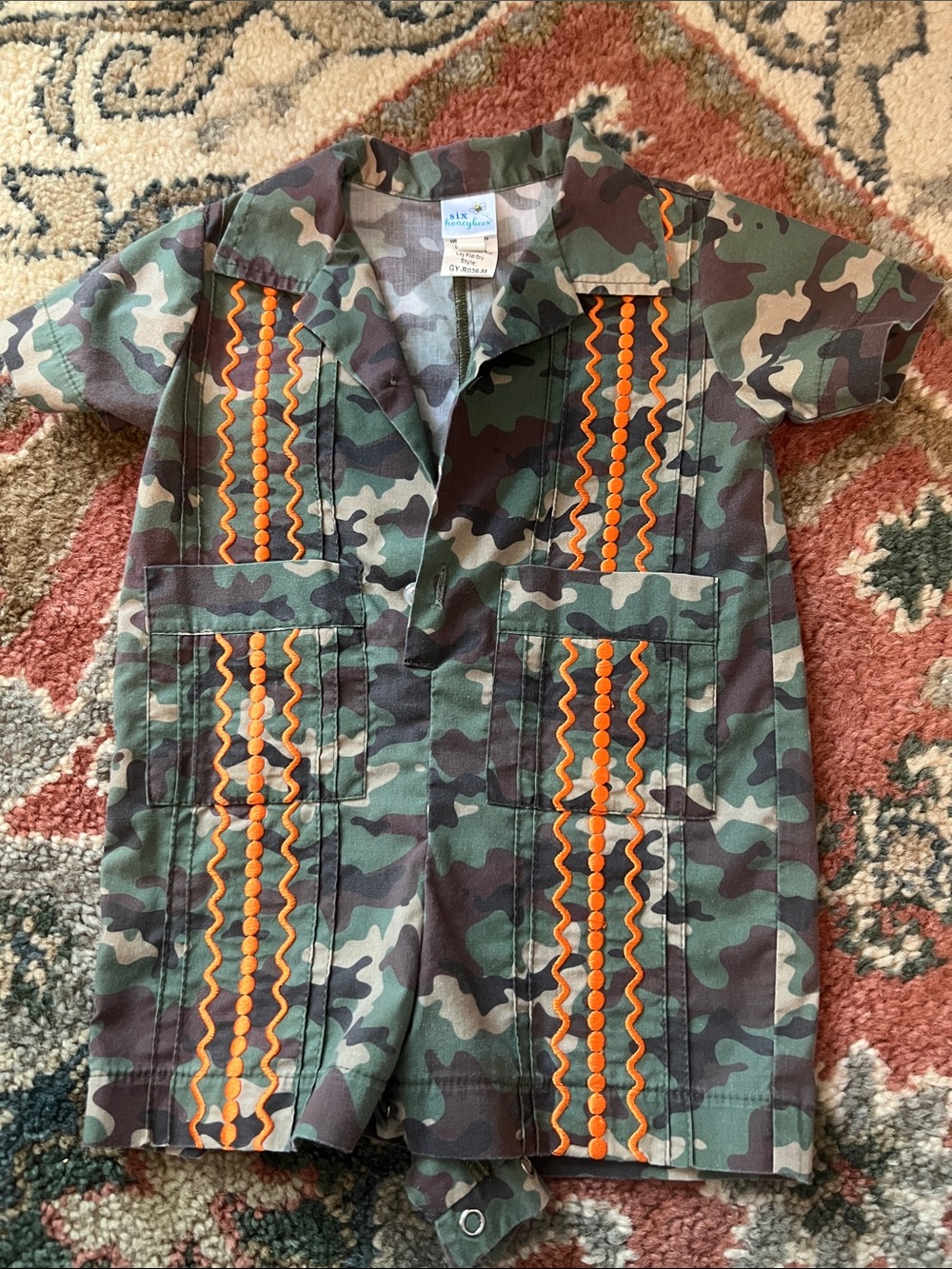 Six honeybees Camouflage guayabera Romper